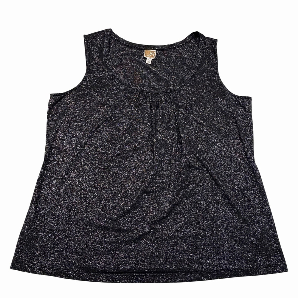 JM‎ Collection Woman 1X Black Metallic Shimmer Sleeveless Tank Top Shell Stretch
